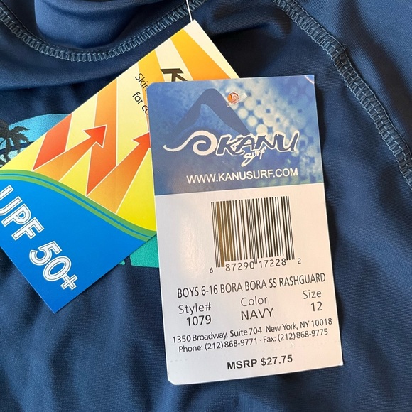 NWT Kanu Surf Boys Rashguard Swim Shirt 12 Navy UPF 50+ - Picture 6 of 9